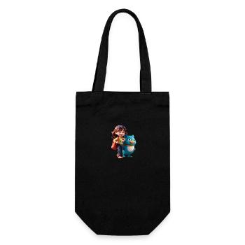 Mädchen mit freundlichem Begleiter - Geschenkbeutel für Flaschen - Schwarz - Vorne