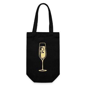 Sekt Outfit Sektglas Cremant Glas Prosecco - Geschenkbeutel für Flaschen - Schwarz - Vorne