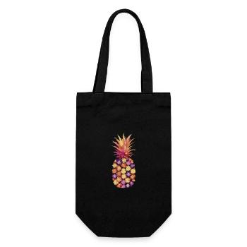 Ananas tropische hawaiianische Frucht - Geschenkbeutel für Flaschen - Schwarz - Vorne