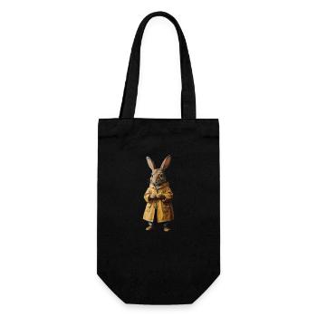 Hase im regenmantel im Retro Style - Geschenkbeutel für Flaschen - Schwarz - Vorne