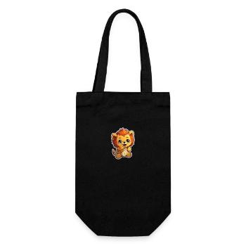 cartoon sticker of a cute lion eating a burger - Gift Bag for Bottles - black - Front