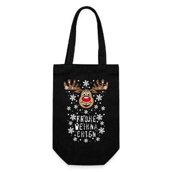 54 Hirsch Rudolph Frohe Weihnachten süß - Geschenkbeutel für Flaschen - Schwarz - Vorne
