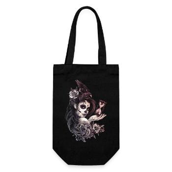Tattoo Style Sugar Skull Girl with Bird - Gift Bag for Bottles - black - Front