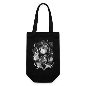 Manga Gun Girl Grau - Geschenkbeutel für Flaschen - Schwarz - Vorne