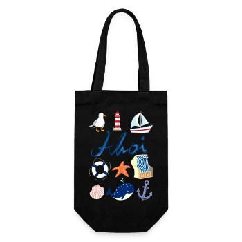 Ahoi maritim Design - Geschenkbeutel für Flaschen - Schwarz - Vorne