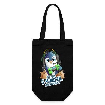 Zocker Pinguin - Nur noch 5 Minuten, versprochen!? - Geschenkbeutel für Flaschen - Schwarz - Vorne