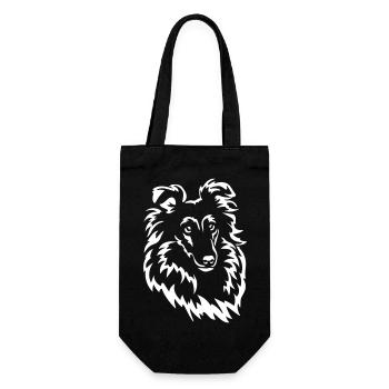 Sheltie Kopf "Black Edition" - Geschenkbeutel für Flaschen - Schwarz - Vorne