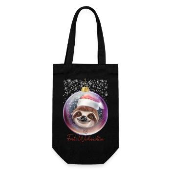 Frohe Weihnachten Weihnachtsoutfit Faultier - Geschenkbeutel für Flaschen - Schwarz - Vorne
