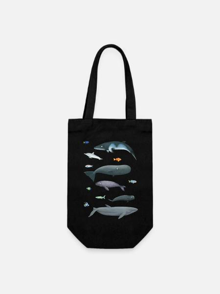 Patterns with whales and fish / underwater world - Gift Bag for Bottles - black