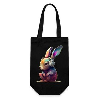 Lapin avec casque DJ - Sac à bouteille - noir - Devant