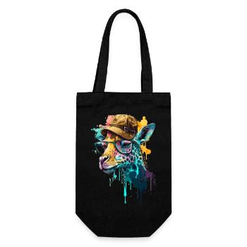 Giraffenkopf bunt mit Hut und Brille im Trend - Geschenkbeutel für Flaschen - Schwarz - Vorne