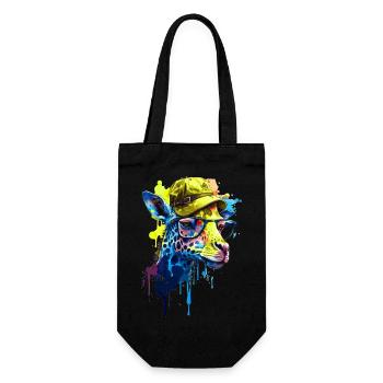 Drôle de girafe avec lunettes et chapeau décontracté - Sac à bouteille - noir - Devant