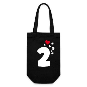 2 Herzen 2. Geburtstag - Geschenkbeutel für Flaschen - Schwarz - Vorne