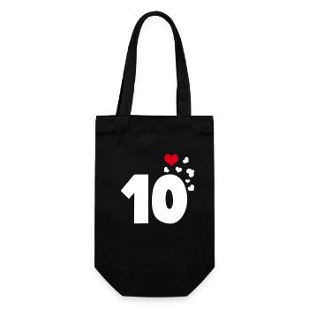 10 Herzen 10. Geburtstag - Geschenkbeutel für Flaschen - Schwarz - Vorne