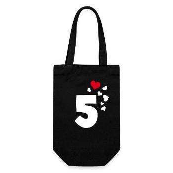 5 Herzen 5. Geburtstag - Geschenkbeutel für Flaschen - Schwarz - Vorne