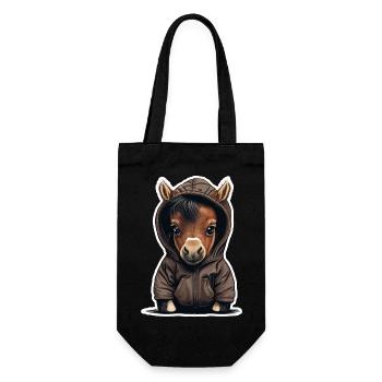 Babypferd mit Hoodie - Geschenkbeutel für Flaschen - Schwarz - Vorne