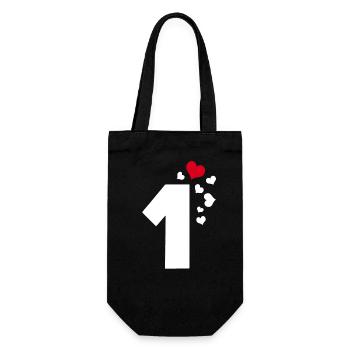 1 Herzen Nummer Eins 1. Jubiläum - Geschenkbeutel für Flaschen - Schwarz - Vorne