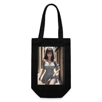 Woman in a alley, town,Generated AI - Gift Bag for Bottles - black - Front