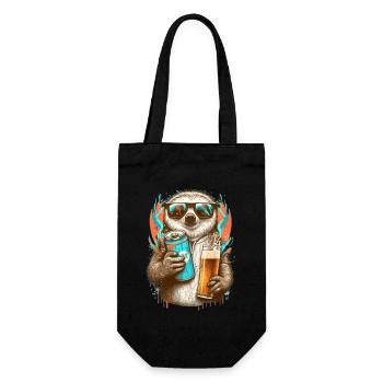 Cooles Faultier mit Bier und Sonnenbrille - Geschenkbeutel für Flaschen - Schwarz - Vorne