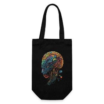 Buntes surrealistisches Trippy Gehirn/Schädel - Geschenkbeutel für Flaschen - Schwarz - Vorne
