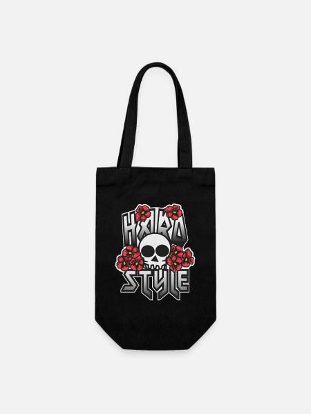 Crâne HARD STYLE incrusté dans les fleurs - Sac à bouteille - noir
