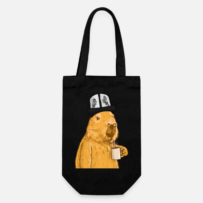 Capybara with funny hat and coffee - Gift Bag for Bottles - black