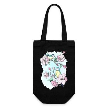 Blue and magnolias - Gift Bag for Bottles - black - Front