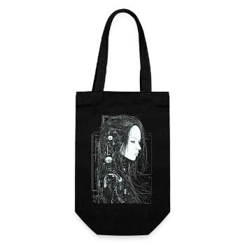 Schöne Cyborg Gothic Frau mit langen Haaren - Geschenkbeutel für Flaschen - Schwarz - Vorne