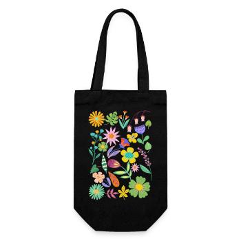 Blumen - Geschenkbeutel für Flaschen - Schwarz - Vorne