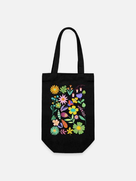 Blumen - Geschenkbeutel für Flaschen - Schwarz