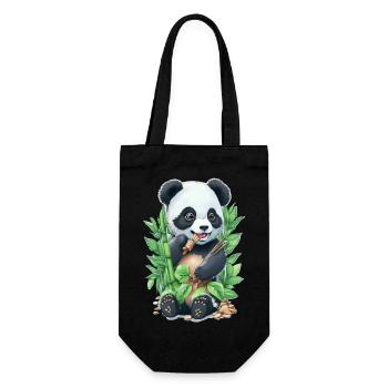Panda Bär ißt Bambus - Geschenkbeutel für Flaschen - Schwarz - Vorne
