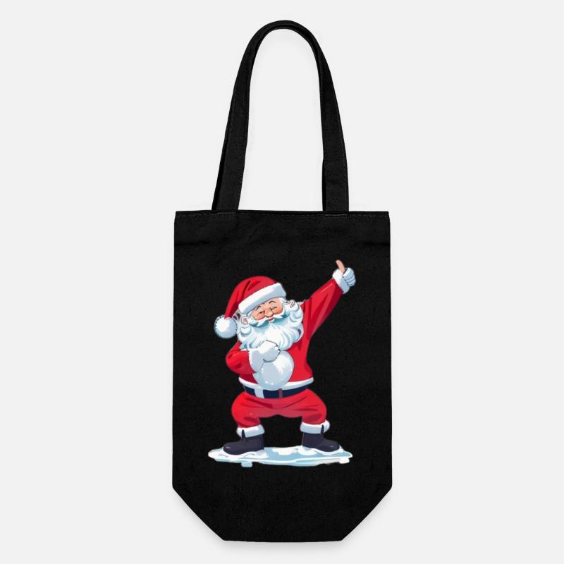 Lustiger Weihnachtsmann-Tupfer - Geschenkbeutel für Flaschen - Schwarz