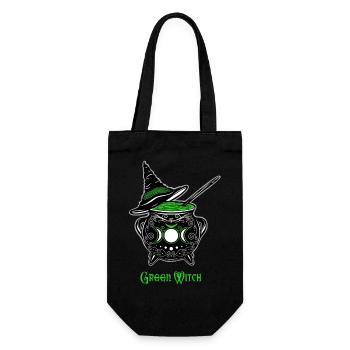 Hexenkessel Hexe Green Witch Kessel - Geschenkbeutel für Flaschen - Schwarz - Vorne