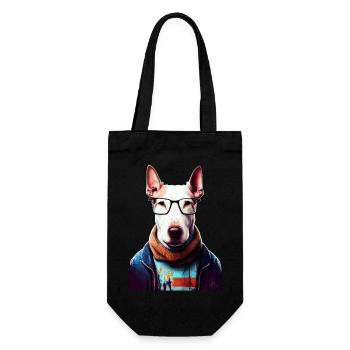 Hipster Hund Bullterrier #Bullterrier - Geschenkbeutel für Flaschen - Schwarz - Vorne