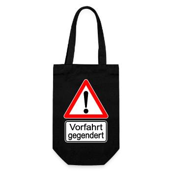Vorfahrt gegendert ! - Geschenkbeutel für Flaschen - Schwarz - Vorne