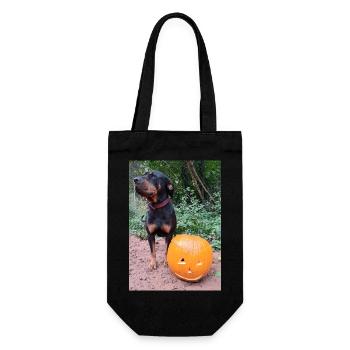 Kürbis Hund Halloween Herbst - Geschenkbeutel für Flaschen - Schwarz - Vorne