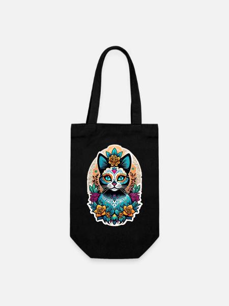 Katze Mexiko - Dia de los Muertos - Geschenkbeutel für Flaschen - Schwarz