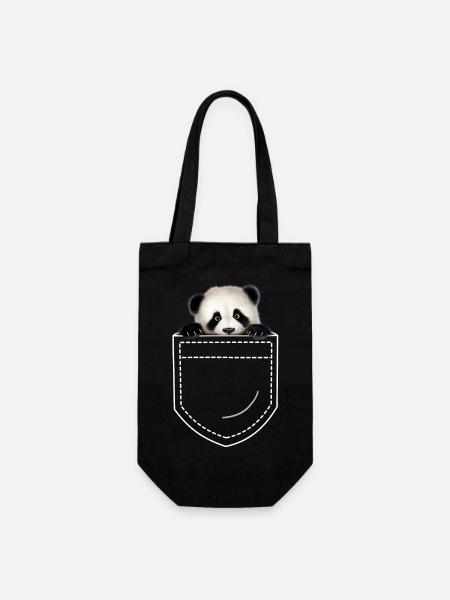 Panda Pandabär - Geschenkbeutel für Flaschen - Schwarz