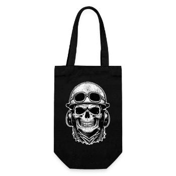 Motorrad im Retro-Stil - Totenkopf und Skelett - Geschenkbeutel für Flaschen - Schwarz - Vorne