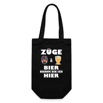 Zug und Bier Fan - Geschenkbeutel für Flaschen - Schwarz - Vorne