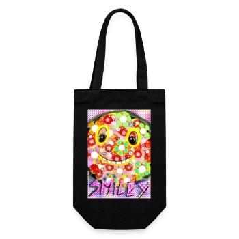 Bunte Pixel-Silhouette mit Smile - Geschenkbeutel für Flaschen - Schwarz - Vorne