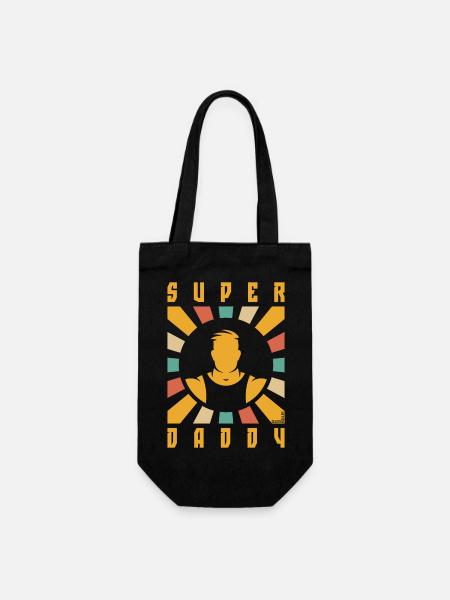 Super Daddy (Papa / Vater / Strahlen / 4C) - Geschenkbeutel für Flaschen - Schwarz