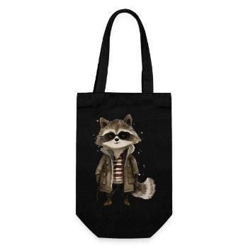 Cityscape Raccoon: Charmantes Banditen-T-Shirt - Geschenkbeutel für Flaschen - Schwarz - Vorne