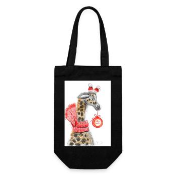 Fröhlicher Giraffe Weihnachtsgruß - Geschenkbeutel für Flaschen - Schwarz - Vorne