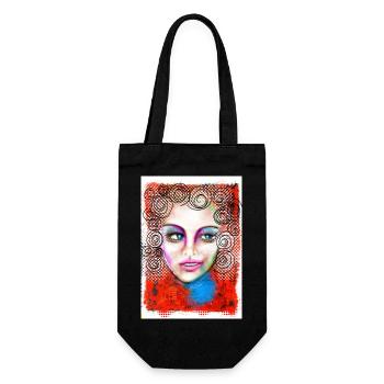 Buntes Pop-Art Frauenporträt - Geschenkbeutel für Flaschen - Schwarz - Vorne