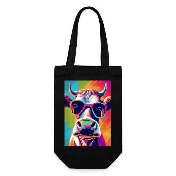 Kuh mit Brille - Geschenkbeutel für Flaschen - Schwarz - Vorne