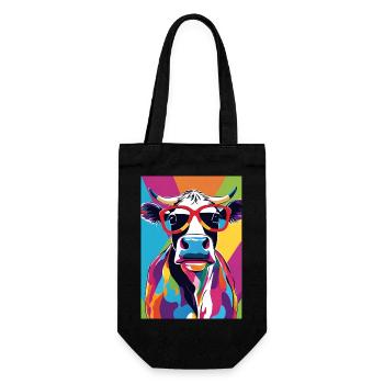 Kuh mit Brille - Geschenkbeutel für Flaschen - Schwarz - Vorne