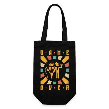 Game Over (Peitsche / Bier / JGA / Strahlen / 4C) - Geschenkbeutel für Flaschen - Schwarz - Vorne