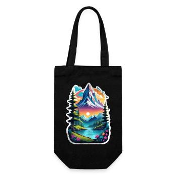 Berg Natur Wandern Klettern See - Geschenkbeutel für Flaschen - Schwarz - Vorne