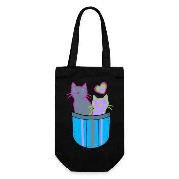 Retro Katzen Tasche Katzen Kinder 80er - Geschenkbeutel für Flaschen - Schwarz - Vorne
